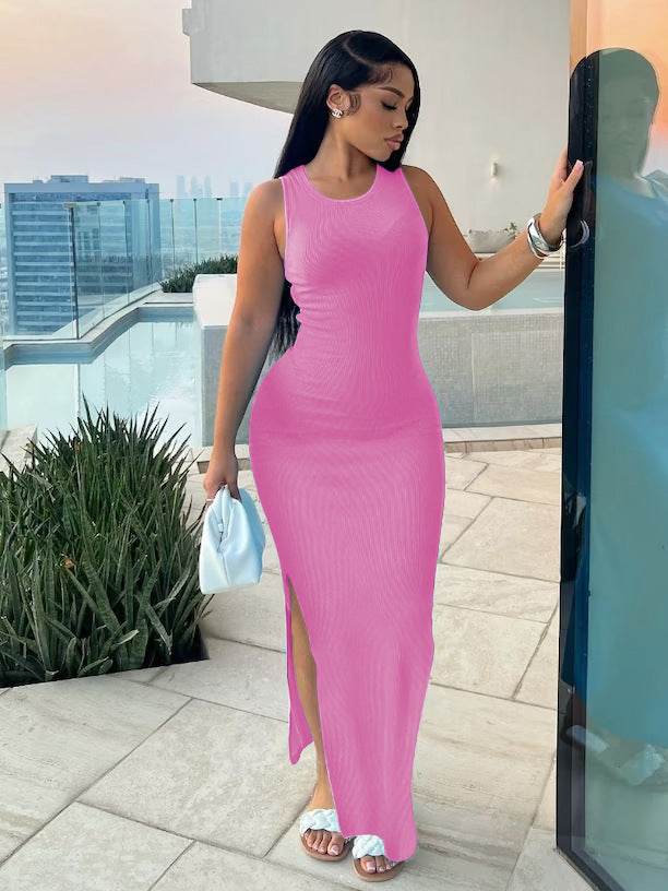 High Waist Sleeveless Round-Neck Dress - Perfect for Stylish Commutes - Buy Center US
