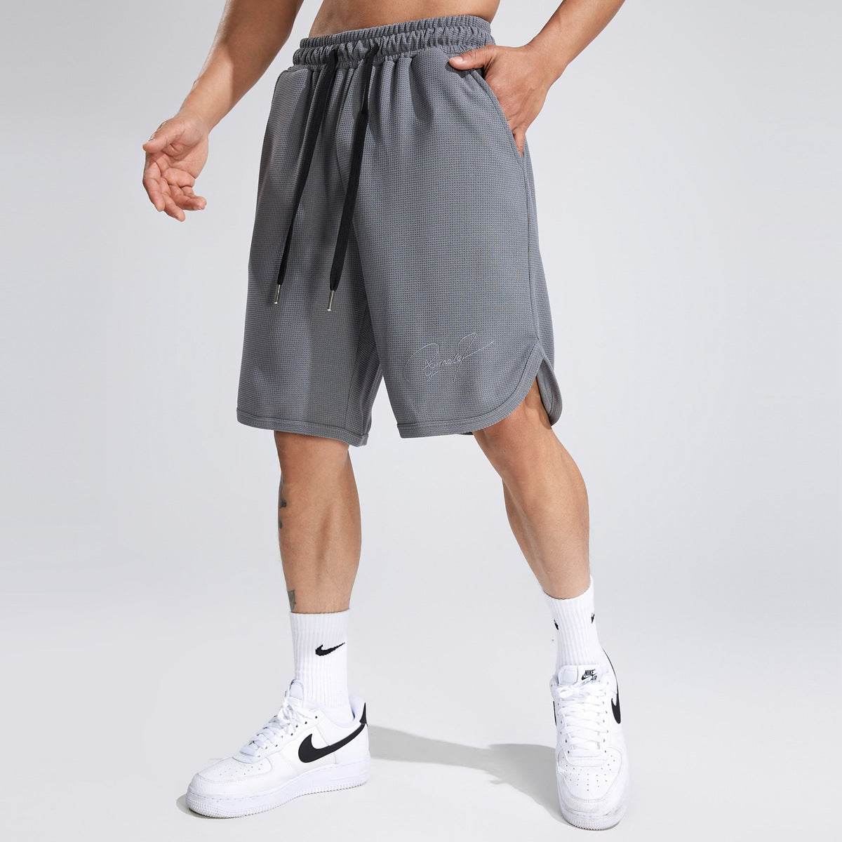 Buycenter Men's Casual Shorts - Solid Color Waffle Fitness Running Shorts - Buy Center US