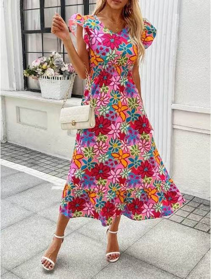 Elegant Floral Print Sleeveless Dress - European American Summer Vacation Style - Buy Center US