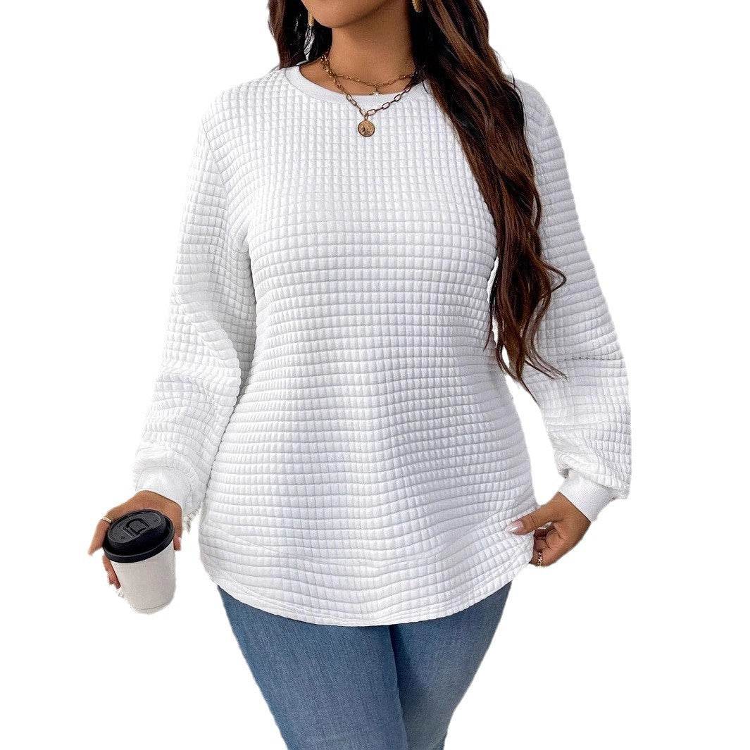 Women's Casual Pullover Sweater - Solid Color Plaid Design, Loose Fit - Buy Center US