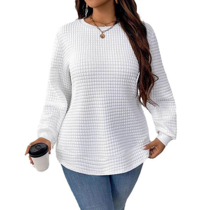 Women's Casual Pullover Sweater - Solid Color Plaid Design, Loose Fit - Buy Center US