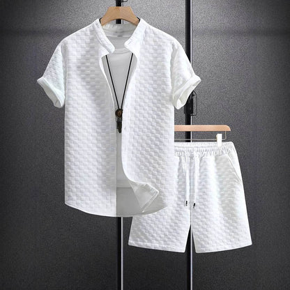 Buycenter Men's Casual Jacquard Short Sleeve Shirt & Shorts Outfit - Buy Center US