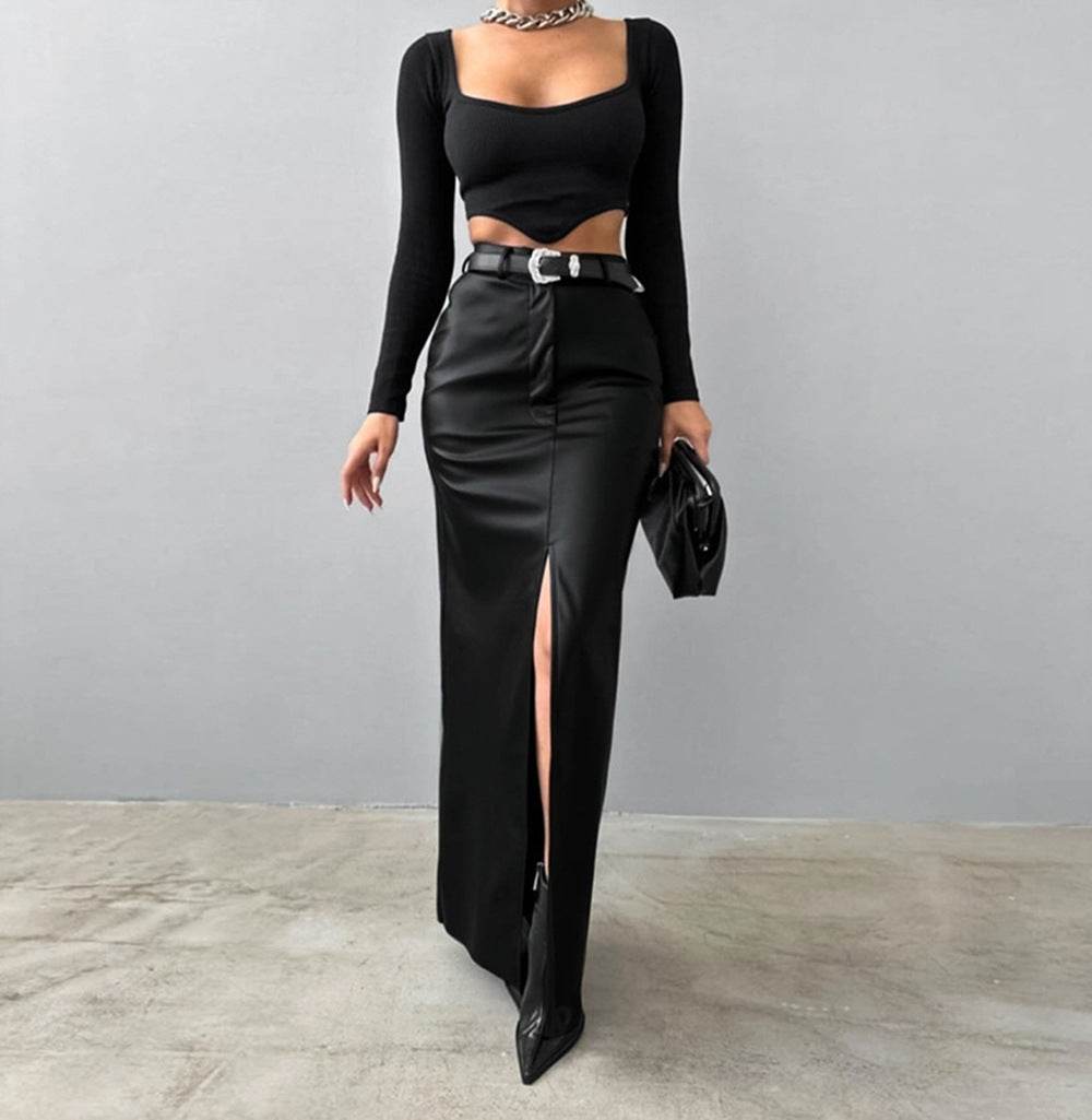 Solid Color High Waist Leather Skirt - Stylish PU Street Fashion - Buy Center US