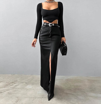 Solid Color High Waist Leather Skirt - Stylish PU Street Fashion - Buy Center US