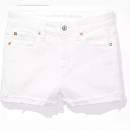 Women's Stretch Denim Shorts - Retro Art Style, Loose Fit, Mid Waist - Buy Center US