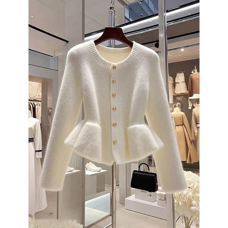 High-Grade White Cardigan Sweater - Comfortable Waist-Tight Design - Buy Center US