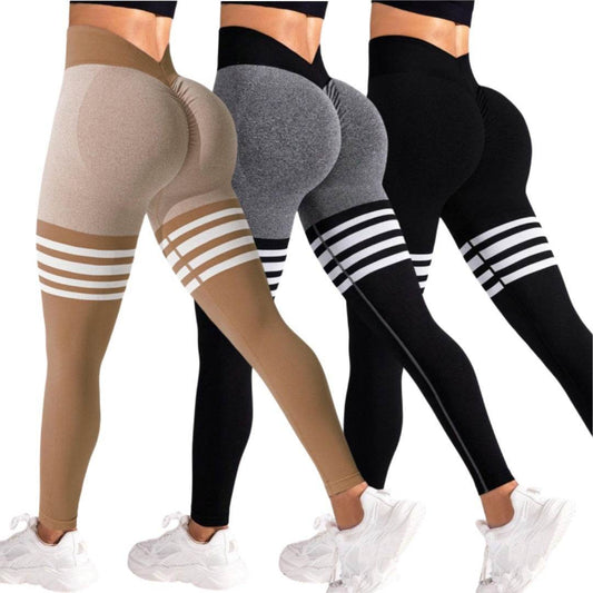 Striped High Waist Sports Tights for Women - Hip Lift Running Pants - Buy Center US
