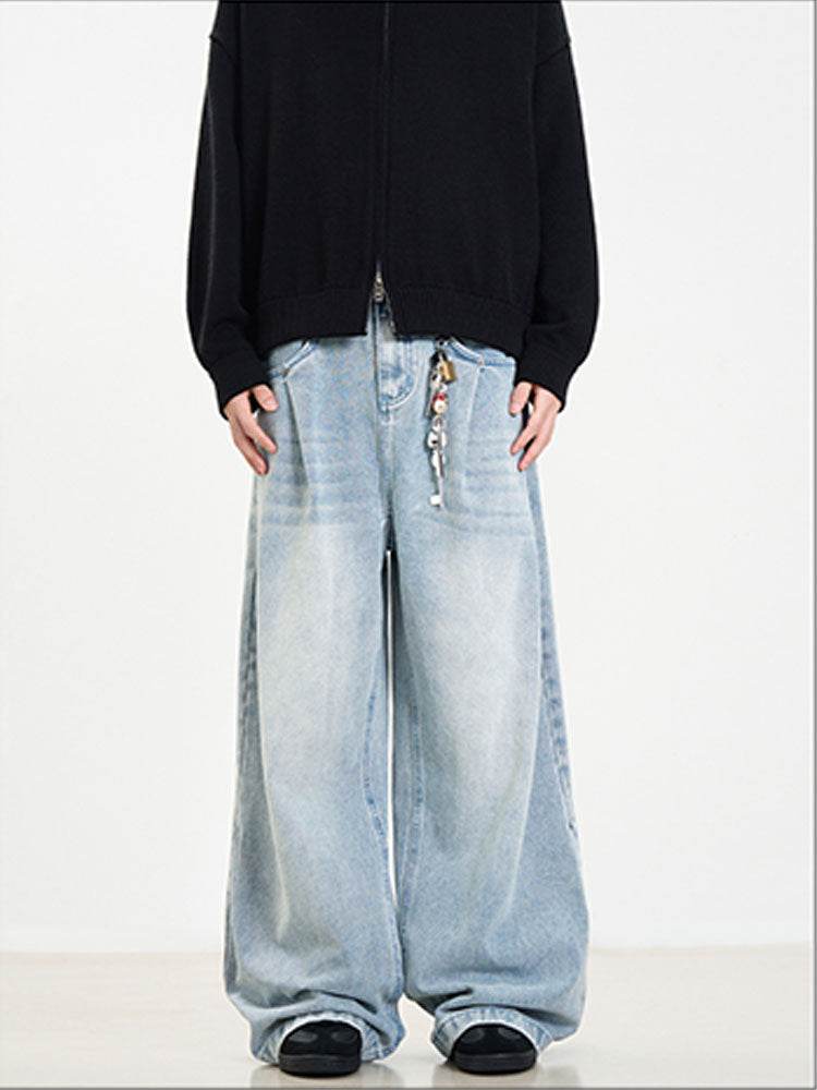 Retro Washed Blue Jeans for Men and Women - Mid Waist, Straight Fit - Buy Center US