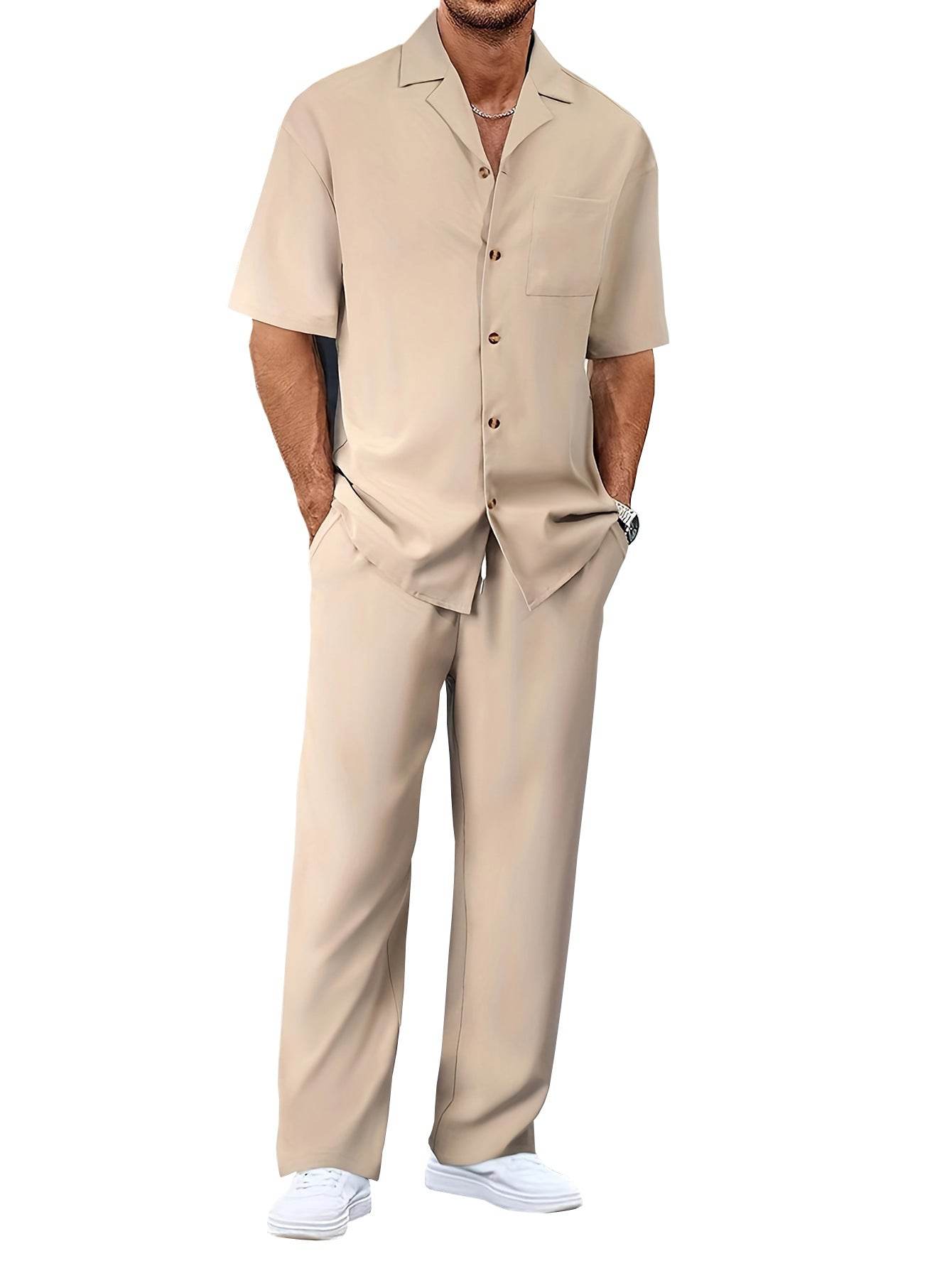 Buycenter Men's Leisure Suit - Short Sleeves & Trousers in Various Colors - Buy Center US