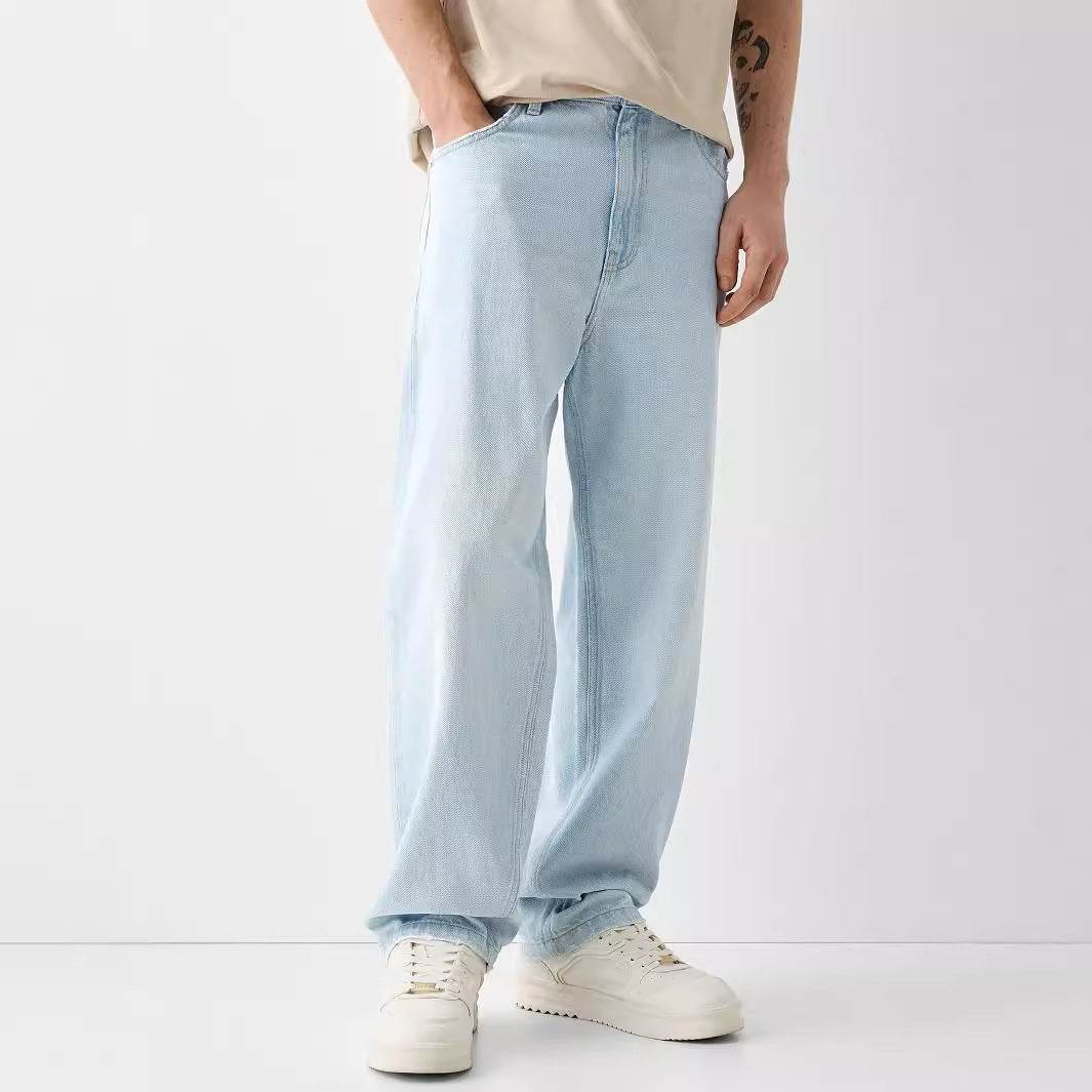 Buycenter Men's Straight Jeans - Casual High Waist Trousers for Youth - Buy Center US
