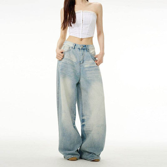Water Washed Wide Jeans for Men and Women - Mid Waist, Micro Elasticity - Buy Center US