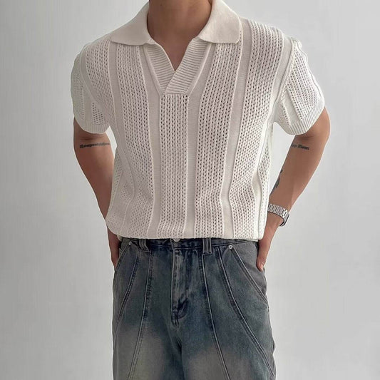 Men's Versatile Summer Hollow T-Shirt - Solid Colors in Blue, Black, White - Buy Center US