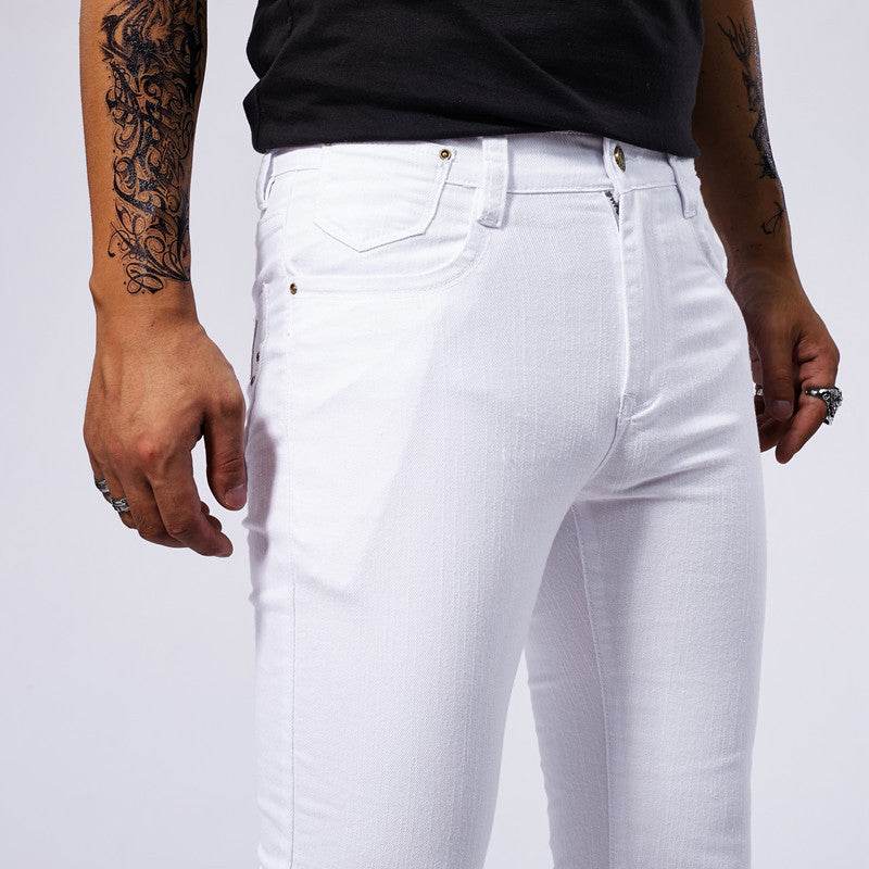 Men's European American White Stretch Skinny Jeans - Comfortable Fit - Buy Center US