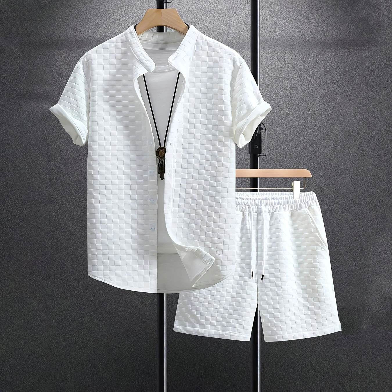 Buycenter Men's Casual Jacquard Short Sleeve Shirt & Shorts Outfit - Buy Center US