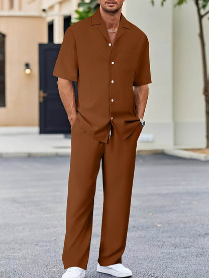 Buycenter Men's Leisure Suit - Short Sleeves & Trousers in Various Colors - Buy Center US