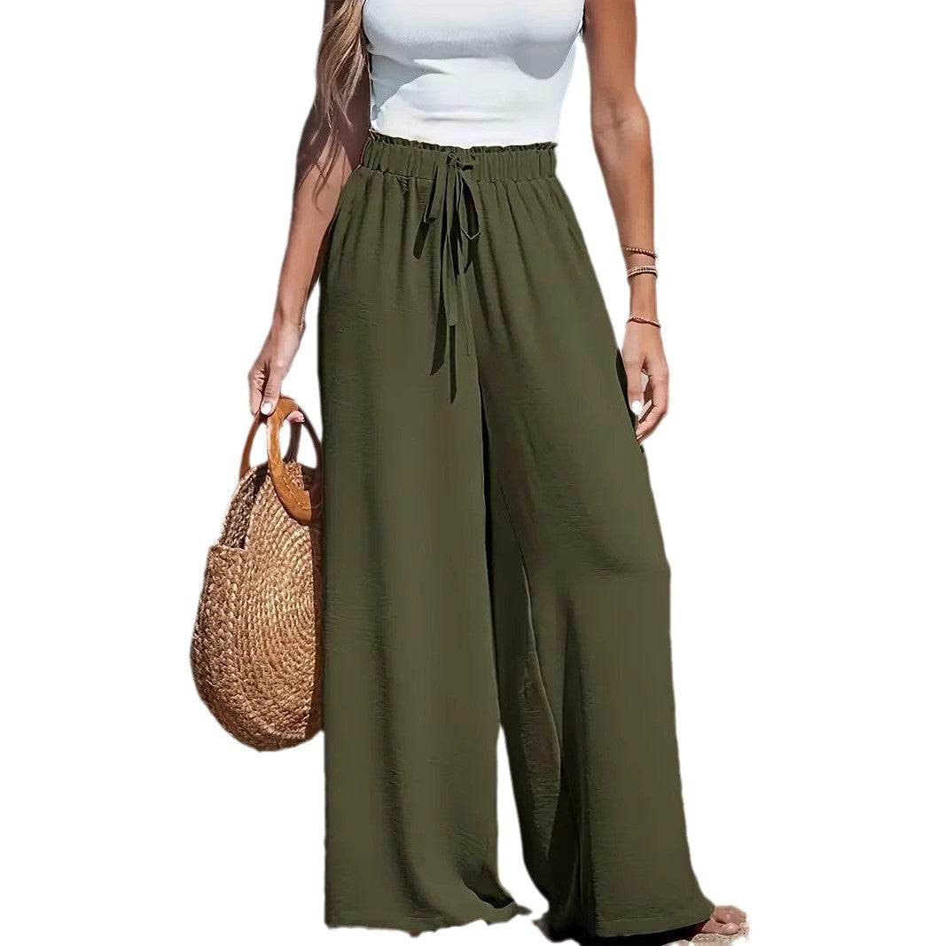 Women's Casual Loose Wide-Leg Trousers - Stylish Army Green Design - Buy Center US