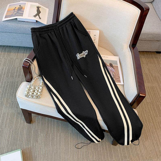 Plus Size Women's Ankle-Tied Straight Trousers - Cotton, Elastic Waist - Buy Center US