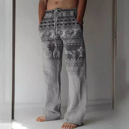 Men's Loose Casual Linen Pants - Printed, Comfortable, Available in Sizes S-6XL - Buy Center US