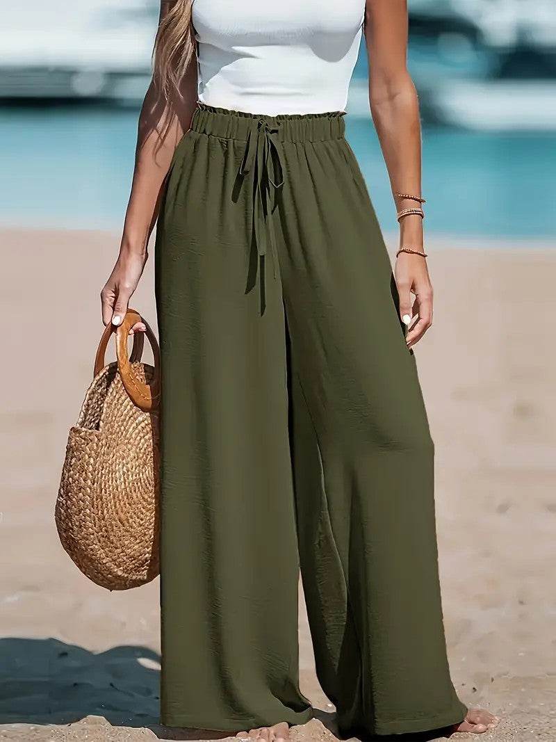 Women's Casual Loose Wide-Leg Trousers - Stylish Army Green Design - Buy Center US