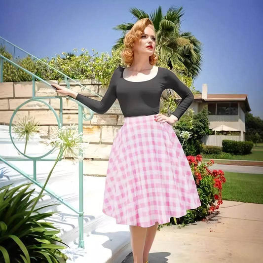 Plus Size Plaid A-Line Skirt - High Waist, Mid-Length for Women - Buy Center US