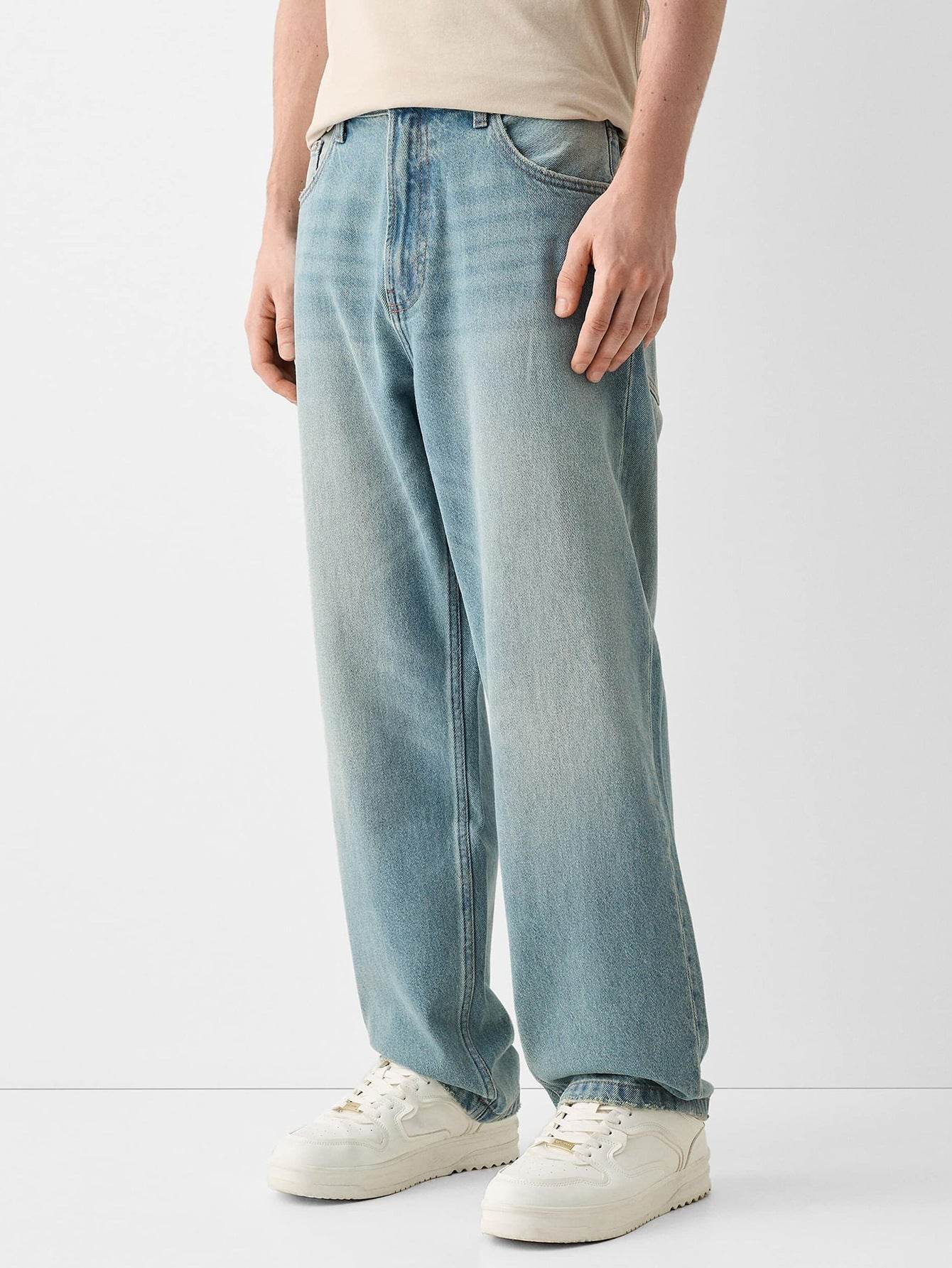 Buycenter Men's Straight Jeans - Casual High Waist Trousers for Youth - Buy Center US