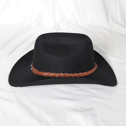 Monochrome Wide Brim Western Denim Top Hat - Stylish Woolen Design - Buy Center US