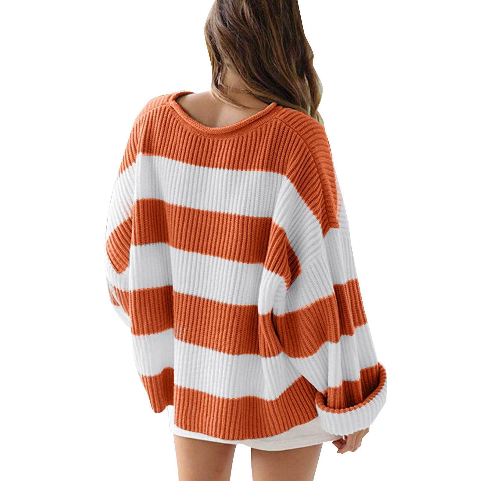 Stylish Women's Round Neck Striped Sweater - Long Sleeve Casual Top - Buy Center US
