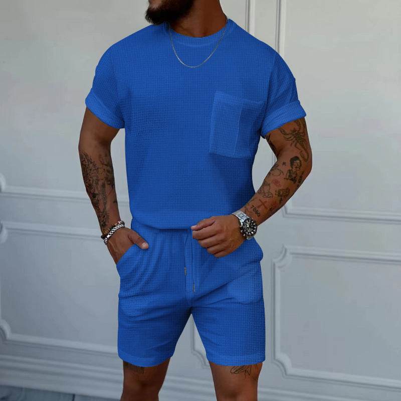 Buycenter Casual Sports Suit - Waffle Round Neck, Short Sleeve & Shorts - Buy Center US