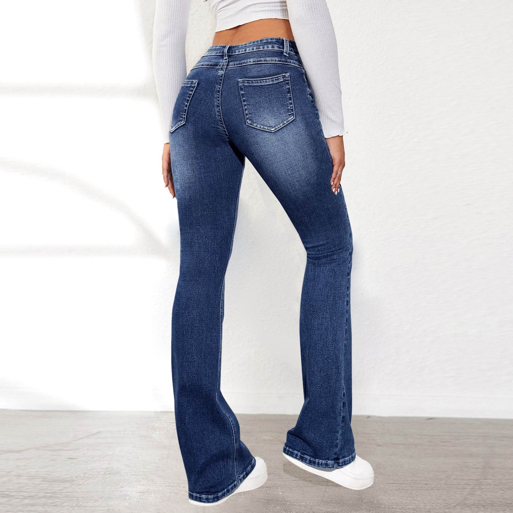 Women's High Waist Stretch Denim Pants - Retro Washed Commuter Style - Buy Center US