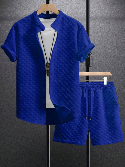 Buycenter Men's Casual Jacquard Short Sleeve Shirt & Shorts Outfit - Buy Center US