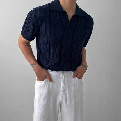 Men's Versatile Summer Hollow T-Shirt - Solid Colors in Blue, Black, White - Buy Center US