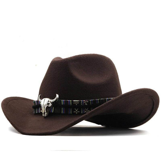 Western Denim Horn Woolen Hat - Embroidered Style for All Seasons - Buy Center US