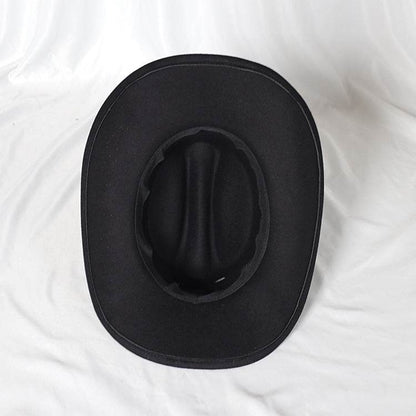 Monochrome Wide Brim Western Denim Top Hat - Stylish Woolen Design - Buy Center US