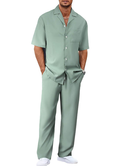 Buycenter Men's Leisure Suit - Short Sleeves & Trousers in Various Colors - Buy Center US