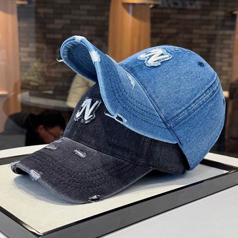 Embroidered Denim Baseball Cap - Women's Adjustable Sun Hat for All Seasons - Buy Center US