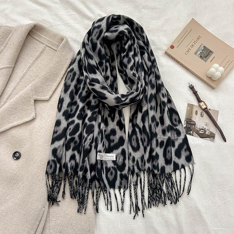 Vintage Leopard Print Cashmere Scarf - Warmth & Style for Winter - Buy Center US