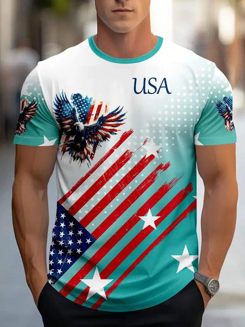 Men's Summer Color Contrast Round Neck T-Shirt - Short Sleeve Polyester - Buy Center US