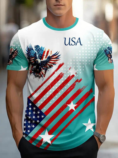 Men's Summer Color Contrast Round Neck T-Shirt - Short Sleeve Polyester - Buy Center US