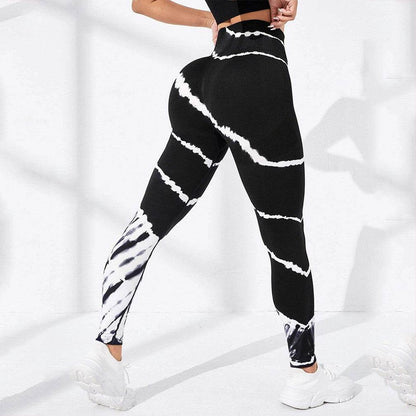 Tie-Dye Stripes Seamless Yoga Pants - Hip Lifting, Floral Pattern - Buy Center US