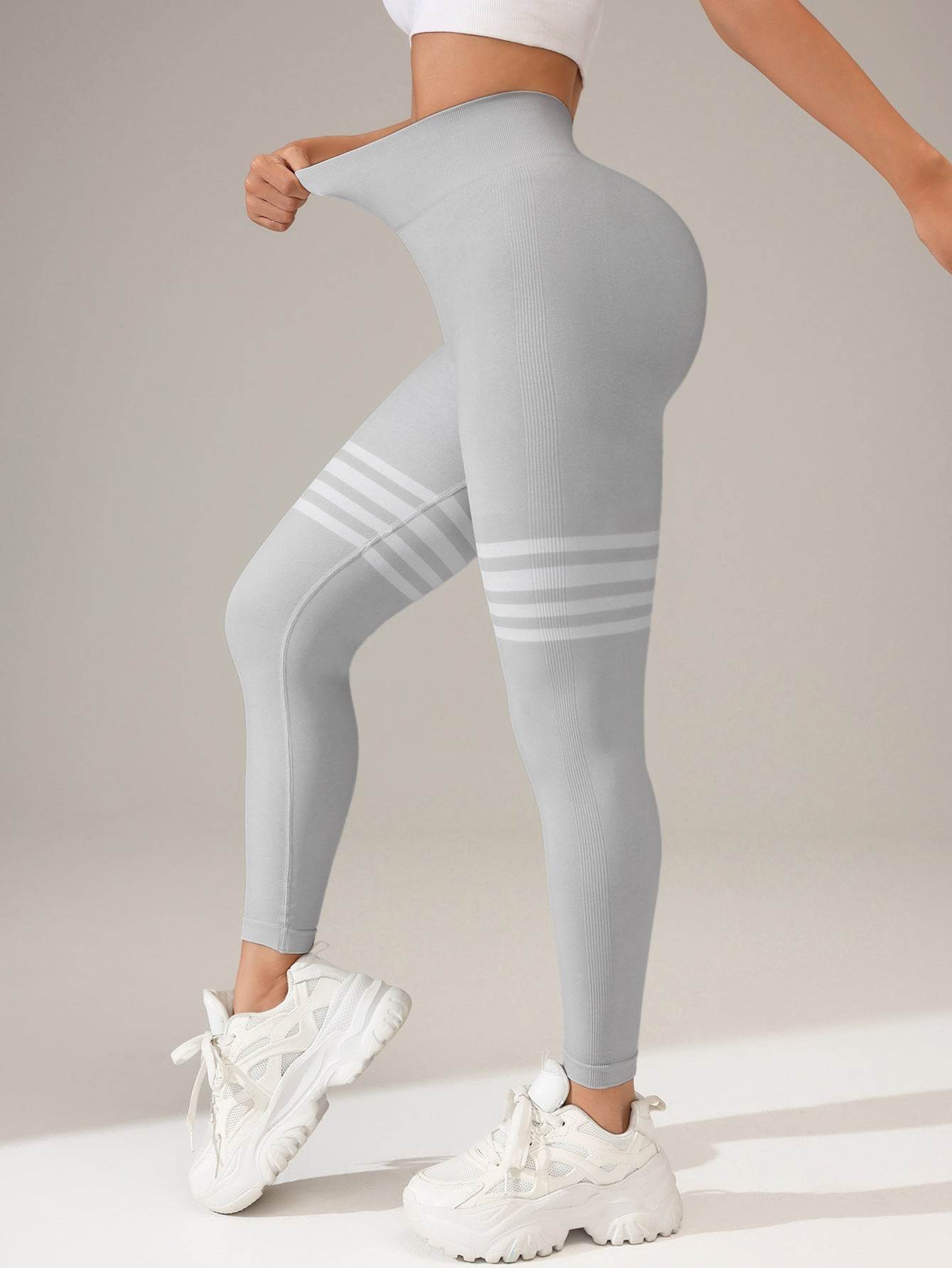 Striped High Waist Sports Tights for Women - Hip Lift Running Pants - Buy Center US