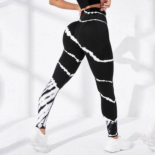 Tie-Dye Stripes Seamless Yoga Pants - Hip Lifting, Floral Pattern - Buy Center US