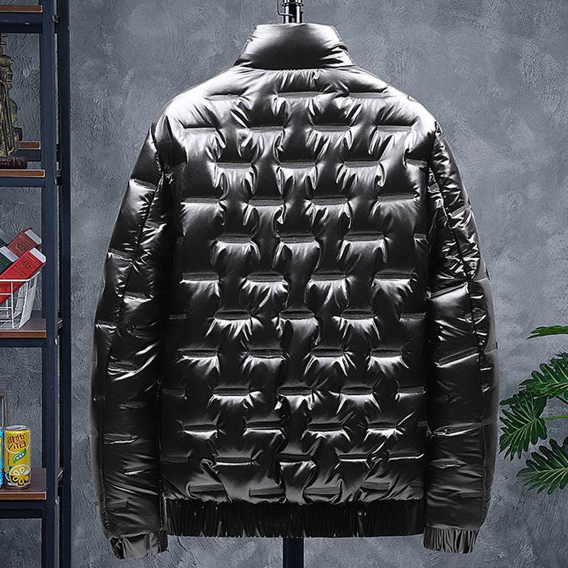 Buycenter Men's Glossy Solid Color Jacket - Stand-up Collar & Winter Warmth - Buy Center US
