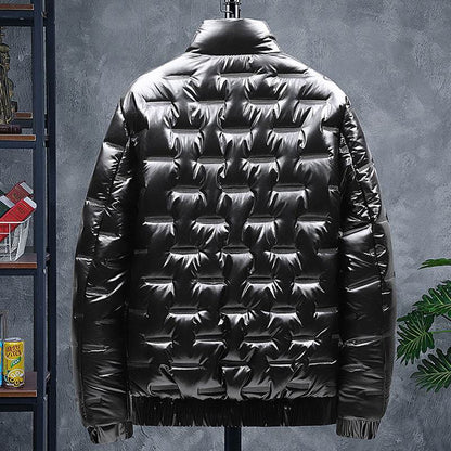 Buycenter Men's Glossy Solid Color Jacket - Stand-up Collar & Winter Warmth - Buy Center US