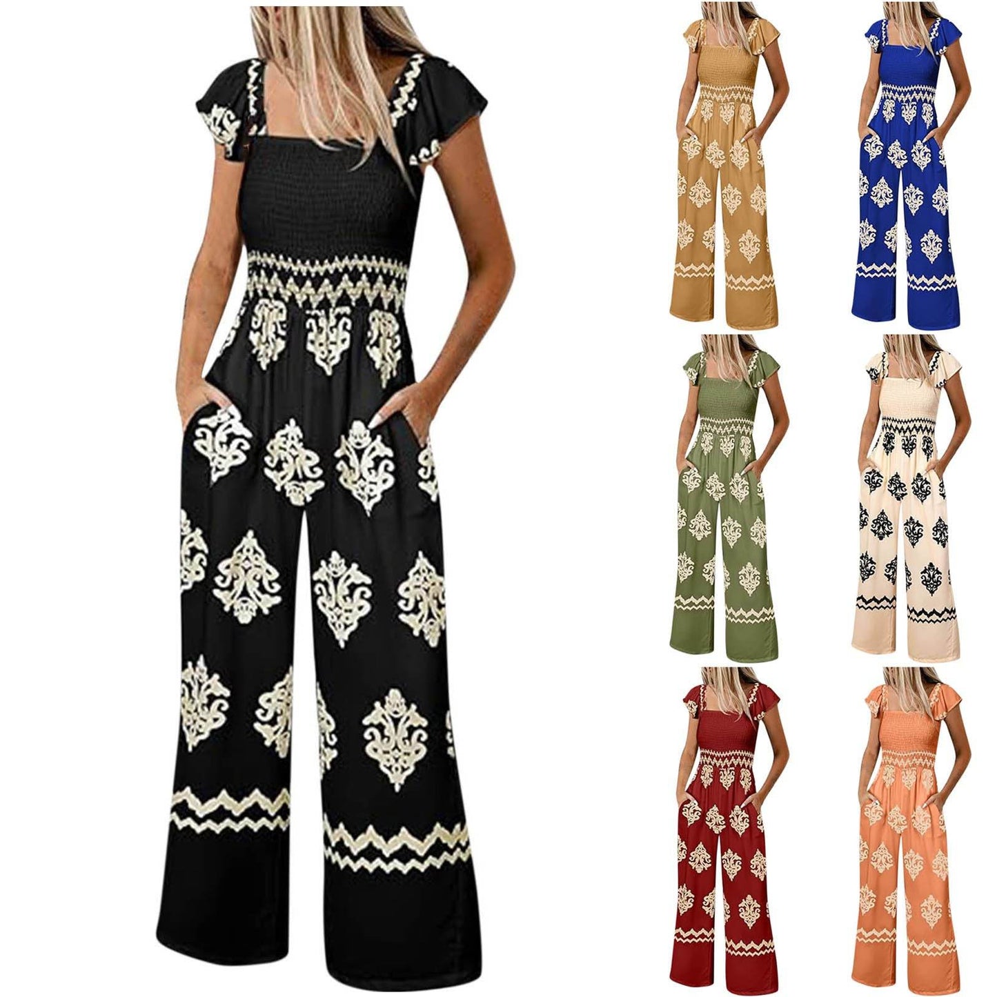 Vintage Bohemian Jumpsuit Suspender Pants - Wide Leg, Sleeveless Design - Buy Center US