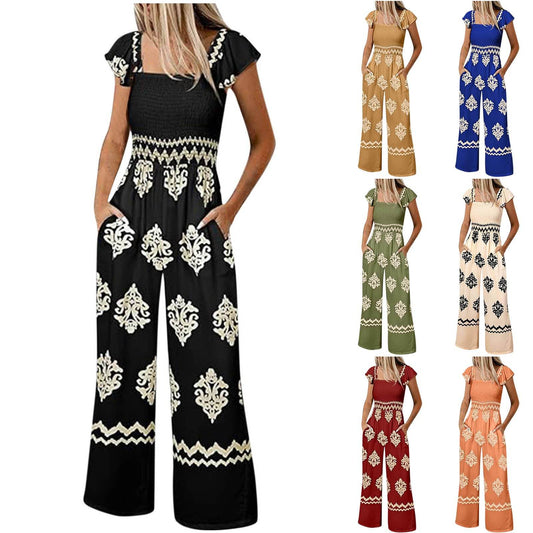 Vintage Bohemian Jumpsuit Suspender Pants - Wide Leg, Sleeveless Design - Buy Center US