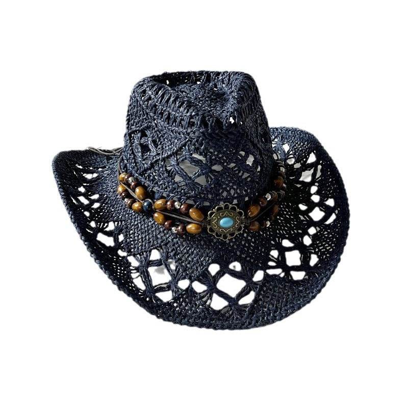 Handmade Gem Aster Straw Hat - Summer Sun Protection, Conical Crown - Buy Center US