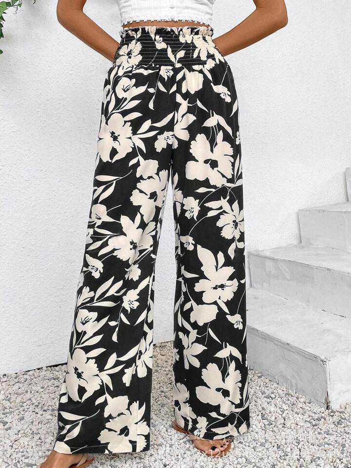 Stylish High Waist Flower Print Wide Leg Pants - Casual & Comfortable - Buy Center US