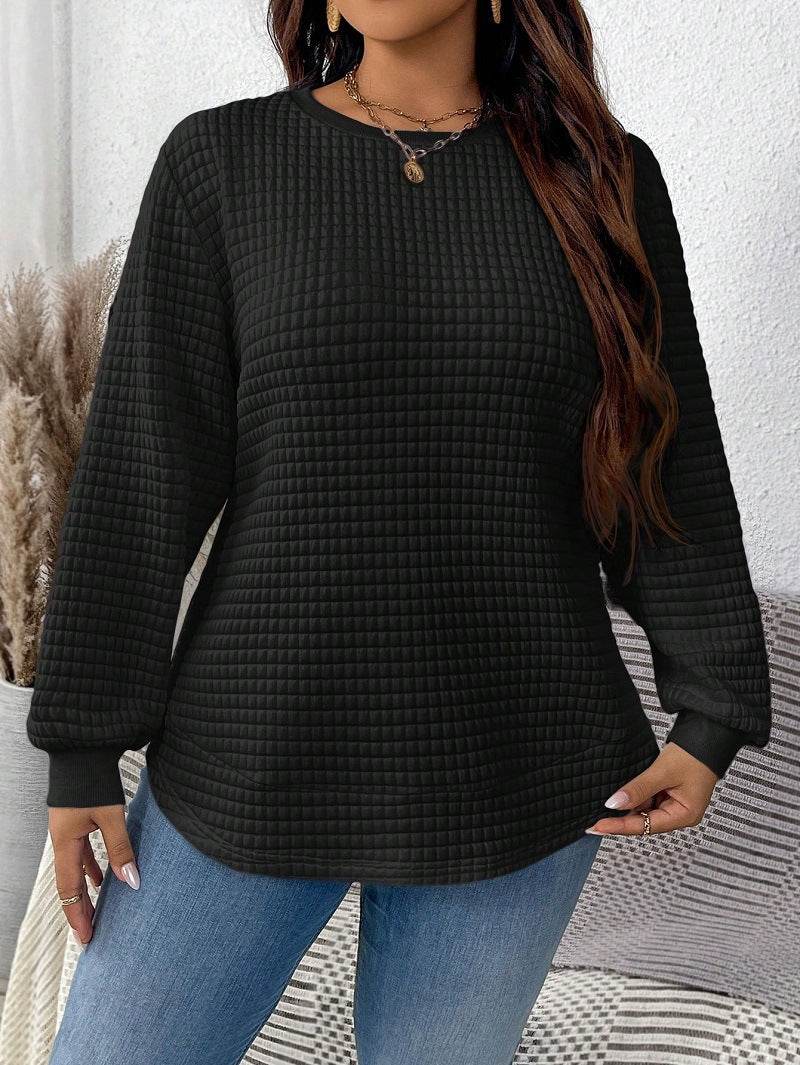 Women's Casual Pullover Sweater - Solid Color Plaid Design, Loose Fit - Buy Center US