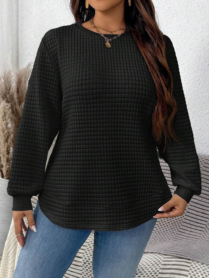 Women's Casual Pullover Sweater - Solid Color Plaid Design, Loose Fit - Buy Center US