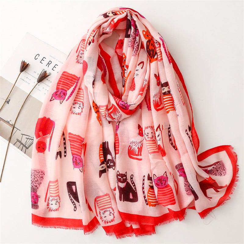 Cute Kitten Paradise Silk Scarf - Stylish Tassel Design for All Seasons - Buy Center US